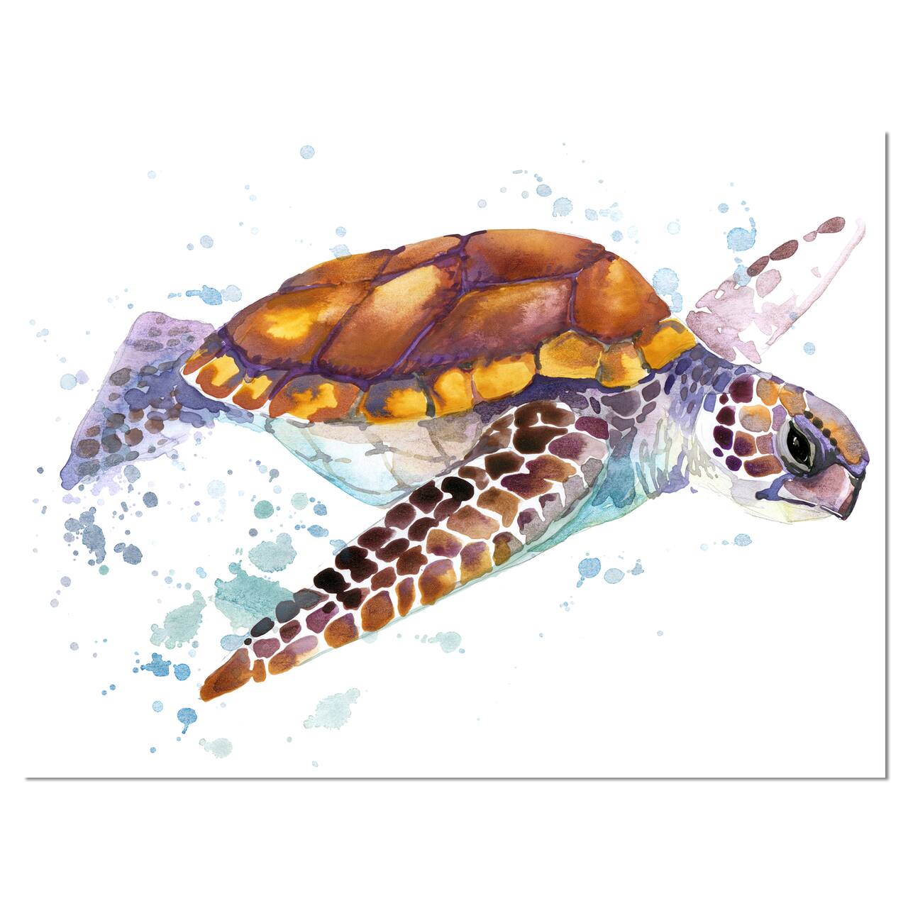 Designart - Brown Sea Turtle Watercolor - Contemporary Animal Art Canvas